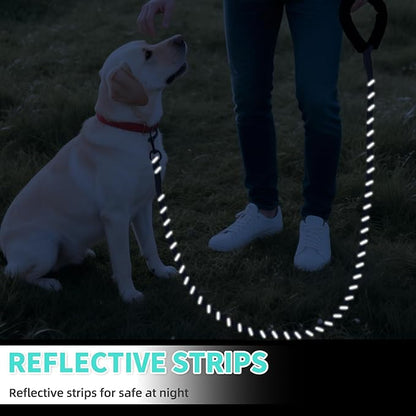 Mile High Life Reflective Dog Leash, with Comfortable Padded Handle, Black Nylon Rope Leash with Steel Tips, Heavy Duty 4 Feet Pet Leashes (Black,48 Inches)