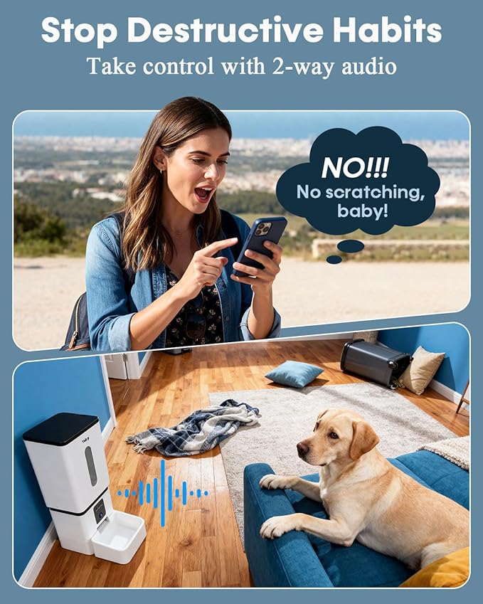 Automatic Dog Feeder Large Breed with Camera - 12L/50 Cups 5G WiFi App Control Dog Food Dispenser, Easy Setup, HD 1080P Video with Night Vision by Yakry
