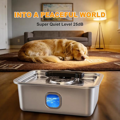 15L Water Fountain for Large Dogs, Stainless Steel Pet Drinking Dispenser Automatic Fresh Flow Bowl Inside with Filter, 4Gal Extra Huge Refillable Water Dispenser Indoor