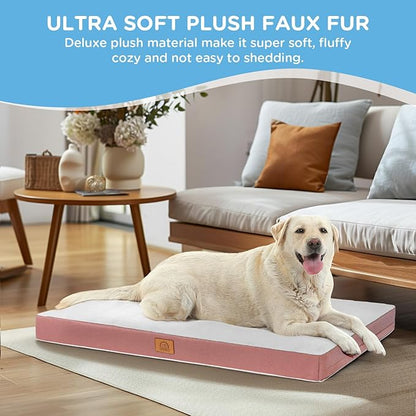 Sunheir Orthopedic Dog Bed for Large Dogs, Waterproof Deluxe Plush Dog Crate Bed with Removable Washable Cover & Anti-Slip Bottom, Egg Crate Foam Pet Bed Mat, 36 x 27 Inches, Pink