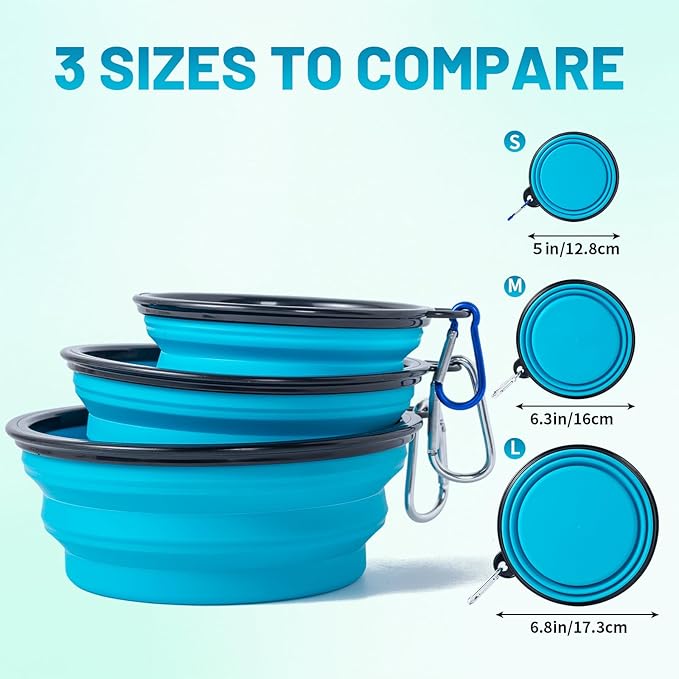 SLSON Dog Bowls Pet Collapsible Bowl with Cover Lids,2 Pack Dog Travel Bowls Portable Foldable Cat Water Dish Bowl for Pets Walking Parking Camping (Light Blue and Green, Medium)