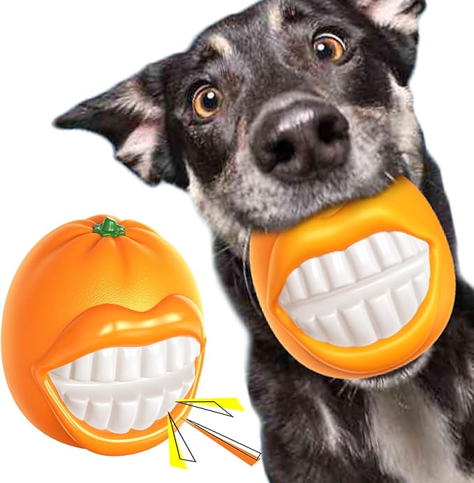 Large Size Orange Squeaky Dog Toy for Medium/Large Dogs Breed Aggressive Chewers Durable Bouncy Squeak Ball