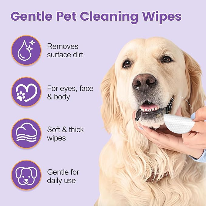 Pet Wipes for Cats & Dogs, 120 Count Gentle Plant-Based Pet Eye Wipes, Pet Ear Wipes, Dog Face Wipes and Dog Wipes for Face, Soft Non-Woven Wipes for Quick Daily Cleaning