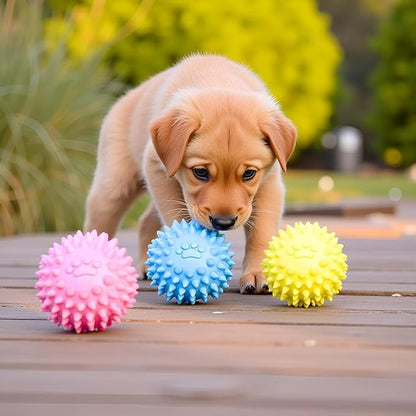 Dog Chew Toys for Aggressive Chewers,3Pcs Pink Dogs Toy Spiky TPR Ball No Squeak Chew Toy Long Lasting for Aggressive Heavy Chewers Dogs Puppy Teething Training Spiky Rubber Ball Toy Small
