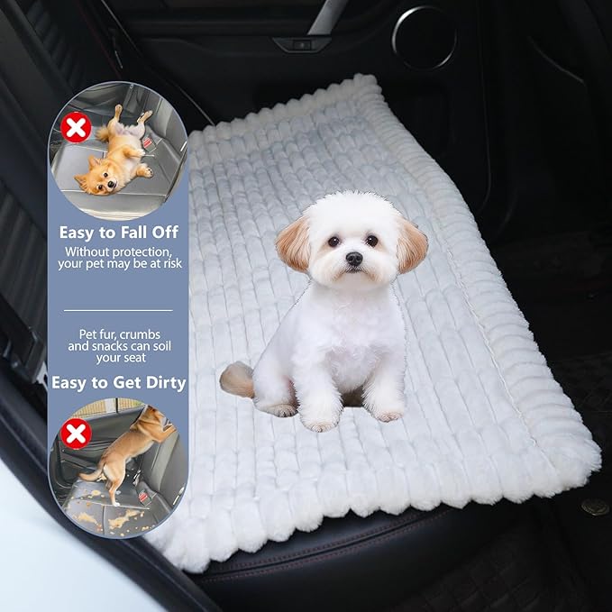 Dog Car Seat Waterproof Bed Cover Non-Slip Car Back Seat Soft and Comfortabl Pet Bed Mat Car Blanket for Travel Backseat Extender Seat Covers Dog Bed for Cars Trucks and SUVs (White Cover 23.6” x 51”)