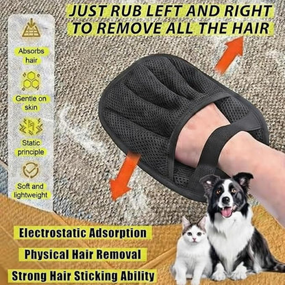 2PCS Pet Hair Removal Gloves – Upgraded Five-Finger Grooming Mitt for Dogs & Cats, Reusable Electrostatic Pet Hair Remover for Furniture, Carpet, Clothes & Car Seats