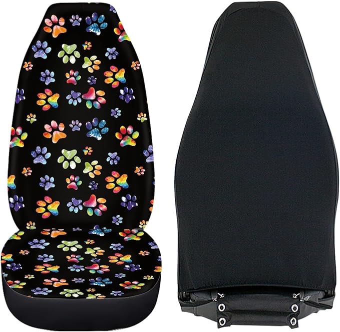 Tie Dye Dog Paws Print Car Seat Covers for Front Seats Only,Universal Bucket Seats Protector Fit for Car,SUV Sedan,Truck