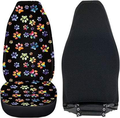 Tie Dye Dog Paws Print Car Seat Covers for Front Seats Only,Universal Bucket Seats Protector Fit for Car,SUV Sedan,Truck