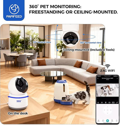 PAPIFEED Automatic Cat Feeder with Camera, App-Controlled WiFi Auto Food Dispenser, Dual Power Backup, Slow Feeding Mode, 3L Moisture-Proof Feeder for Cats & Small Dogs (Blue)