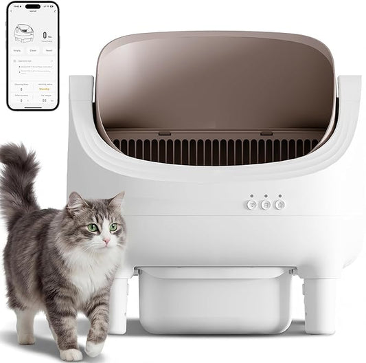 Self Cleaning Cat Litter Box, Greesum Automatic Open-Top Smart Litter Box with App Control, 15L Odor-Sealed Waste Bin, Quiet 35dB, Safety Sensors for Large Cats & Multi-Cat Homes