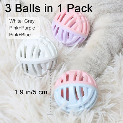 Rubber Cat Toy Balls with Inside Bell, Soft TPR Interactive Cat Ball Toys for Puppy Dogs and Kittens, Colorful Hollow Teeth Grinding Ball Interactive Sound Toy for Indoor Cats, 3 Pcs