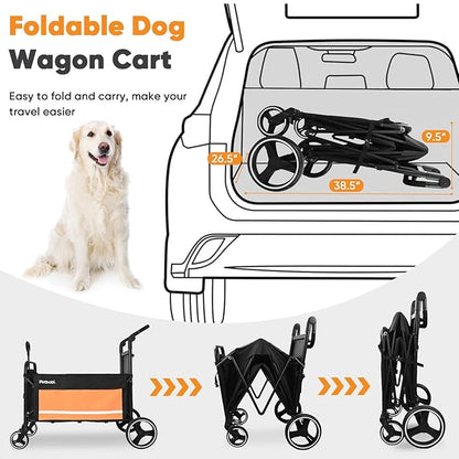 Petbobi 2-in-1 Dog Wagon Stroller for Large & Medium Dogs – Foldable Push & Pull Stroller with Ramp, 360° Swivel Wheels, Adjustable Handles & Safety Leashes for Walking Camping Parks