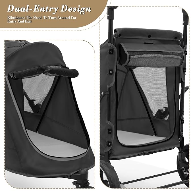 Athena Collection 3 Wheels Pet Stroller Fabric Dog Cart Dog Stroller for Large Dogs 55 Lbs Pet Stroller with Mesh Windows, Zipper Back Pocket, Safety Tether, Angle Adjustable Handlebar, Black