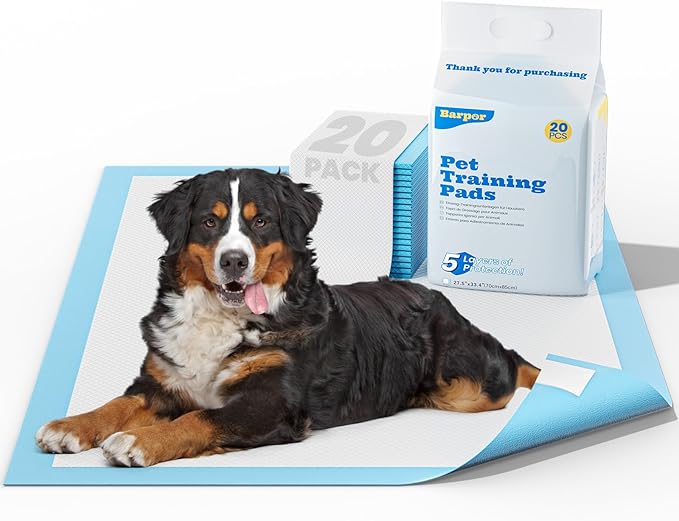 Extra Large Dog Pee Pads 28" x 34" - Barpor 5-Layer Super Absorbent Puppy Pads with Leak-Proof Quick-Dry & Fast-Edge Absorption, Disposable Dog Training Pads Anti-Slip, 20 Pack