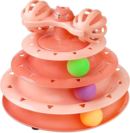UPSKY Cat Toy Roller 4-Level Turntable Cat Toy Balls with Three Colorful Balls and Bell Ball X Turntable Interactive Kitten Fun Mental Physical Exercise Puzzle Toys