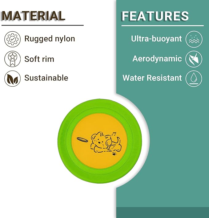 3 Packs Nylon Interactive Dog Flying Disc - Floating Dog Toys for Aggressive chewers - Water Toys for Dogs (Yellow and Green)