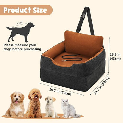 Avont Dog Car Booster Seat for Small/Medium Dogs Under 30 lbs, Elevated Puppy Carseat, Front Seat Pet Car Bed -Black