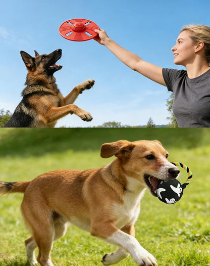 Deeow Alieen Dog Frisbee for Fetch and Black Jack-o-Lantern Pet Toys, Teething Clean Outdoor Flying Disc and Halloween Pumpkin Pet Toy, Interactive Squeaky Dogs Toy for Water, Park, Beach Fun