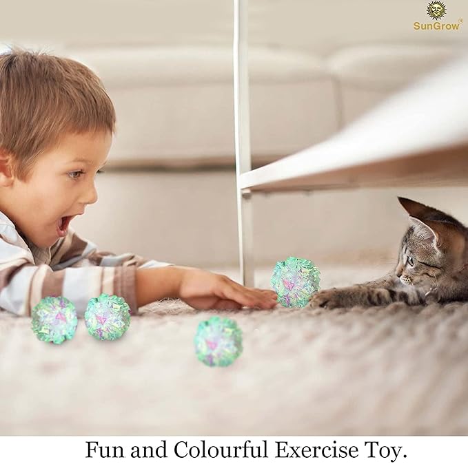 SunGrow Mylar Cat Crinkle Balls, 2", Shiny and Stress Buster Toy, Lightweight and Great for Use in Craft Projects, Toy Ball Suitable for Both Feline and Kids, Kitten Chew and Chase Balls for Exercise