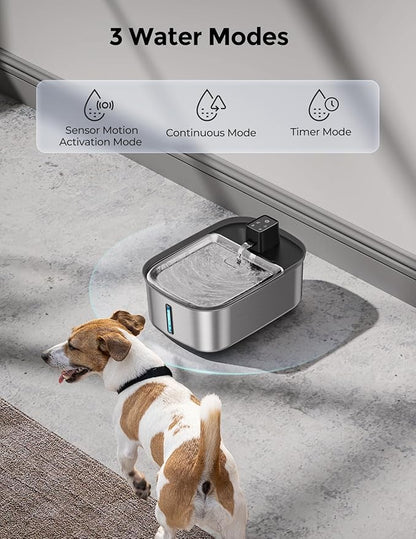 Wireless 7.5l/254oz/2Gal Dog Water Fountain for Large Dogs Stainless Steel, Quiet Pet & Cat Water Fountain with Motion Sensor, Automatic Water Dispenser for Dogs&Multi-Pet Homes Continuous Fresh Flow