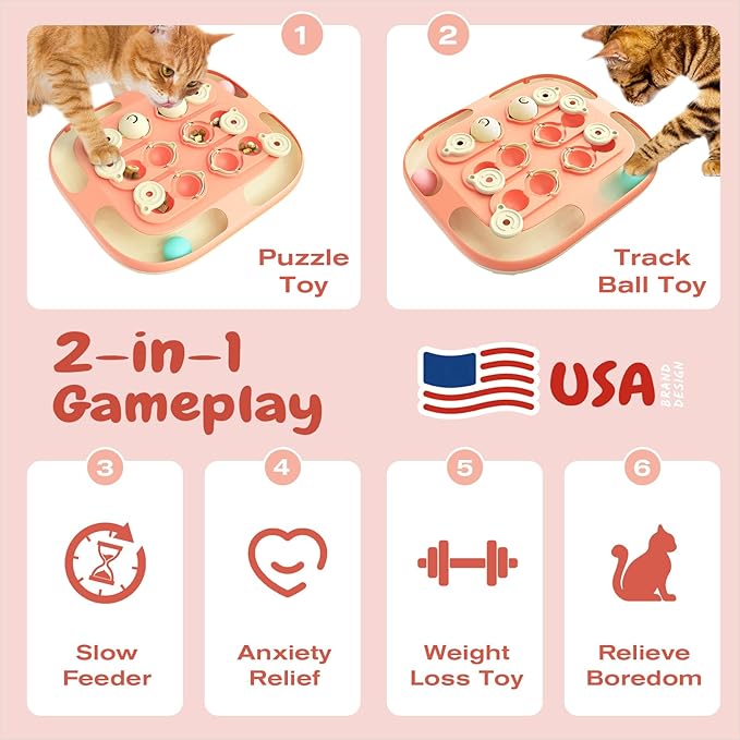 KADTC 2 Ways to Play Large Size Cat Treat Puzzle Toy U.S. Brand & Design Tracking Balls for Indoor Cats Puzzles Feeder Kitten Stimulating Enrichment Slow Feeding Toys Interactive Brain-Teasing Game