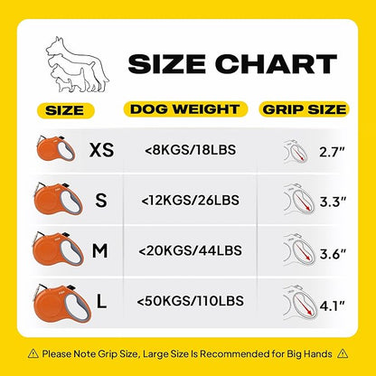 Fida Retractable Dog Leash, 16ft Heavy Duty Pet Walking Leash for Medium/Large Dog up to 110 lbs, Tangle Free. One-Hand Brake (Large, Orange)