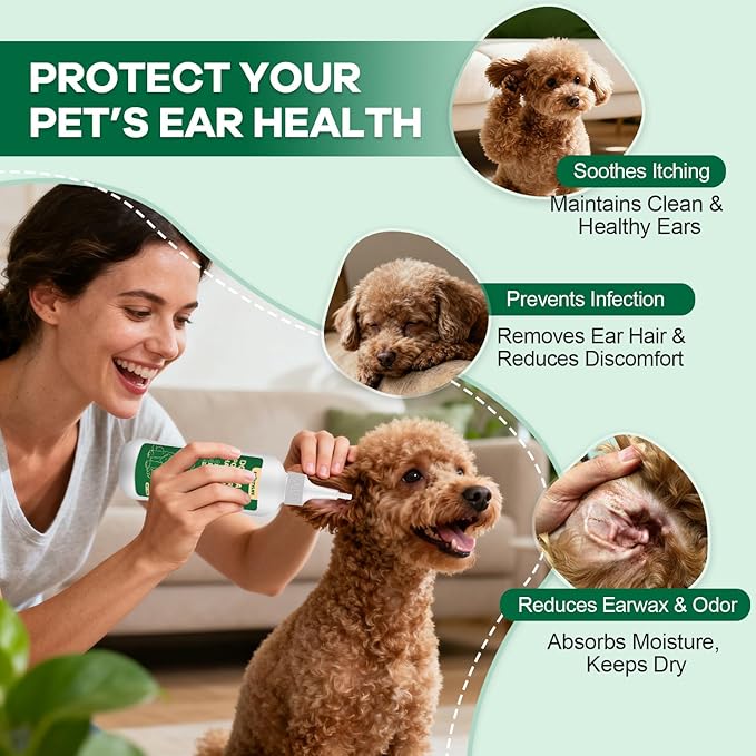 Dog Ear Hair Removal Tool – Easy Ear Plucking Powder for Dogs, Upgraded Dog Ear Powder, Hemostats & Round Tip Scissors for Gentle, Effective Ear Hair Removal (Poodles, Schnauzers & More)