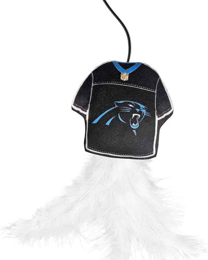 NFL Carolina Panthers Team Jersey Wand with CAT NIP, Cat Toy Jersey Shaped Plush Teaser Toy for Cats & Kittens - Interactive Pet Toy for Play & Exercise