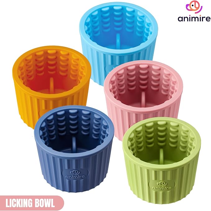 Dog Lick Bowl, Anxiety Relief Dog Licking Mat Freezer Treat Dispenser, Non-Slip Anti-Choking Silicone Slow Feeder Lick Bowl for Small Medium & Large Breed Dogs, BPA Free(Pink,S)
