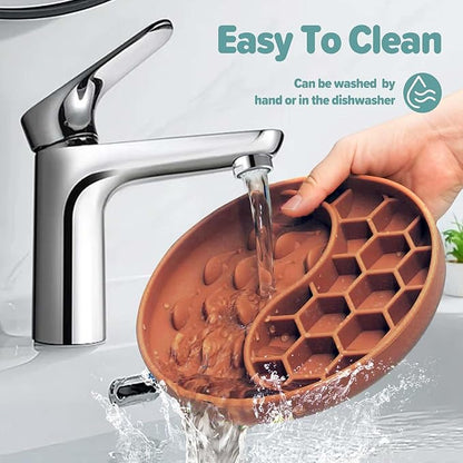 Slow Feeder Dog Bowls, Silicone Pet Food Bowls with Suction Cups, Non-Slip Dog Feeding Slow Down Pet Eating Speed for Fast Eaters, Anxiety Relief & Fun Added (Brown)