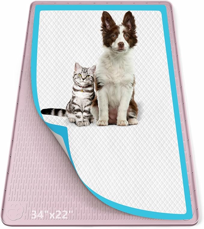 Pee Pad Holder for Dogs, 34" x 22" Silicone Pee Tray Mat Leak-Proof, High Edge, No Spill Pet Pad Holder for Puppy, Cat, Rabbit, Training Pads for Floor Protection, No Pee Pads (Pink)