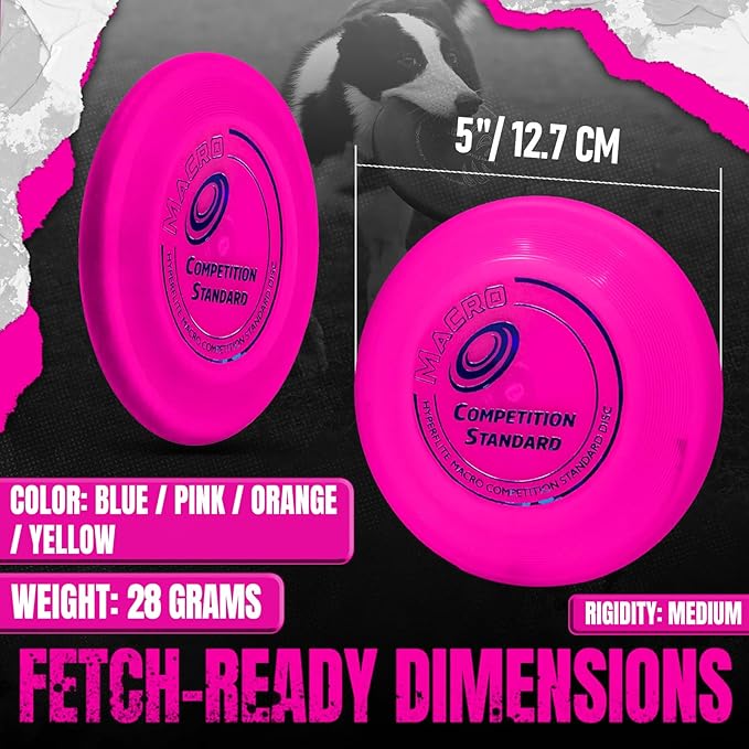 Hyperflite Macro Competition Standard Dog Disc 5" (28g) | Ultimate Flying Disc for Dogs | Official Skyhoundz Competition Disc for Play, Fetch & Pool Fun | Floats | Lightweight | Anti-Glare - Pink