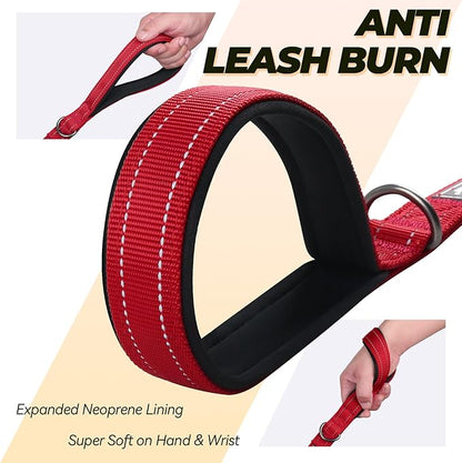 VIVAGLORY Dog Leash Twingrip Double Handle Dog Leash with Traffic Handle Control & 2 Loop for Walking & Training, Reflective Heavy Duty for Puppy Pet Collar, 5ft x 1in, Red