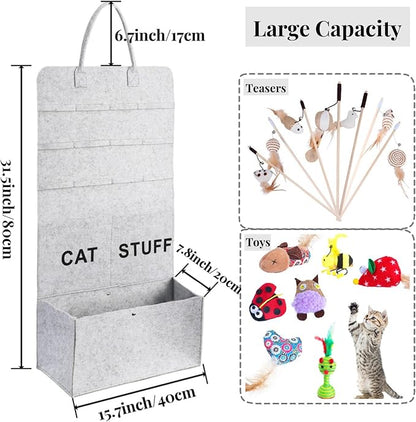 2 Pack Cat Wand Toy Storage Bag, Hanging Cat Teaser Holder for Neatly Organization, Durable Feather Pet Toy Organizer Bag with Handle for Indoor Pet Supplies, Feline Safety