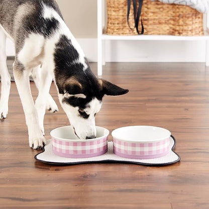 Bone Dry Ceramic Food Bowls, Non-Slip & Dishwasher Safe, Large Set, 7.5x2.4 Pansy Check
