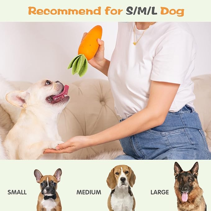 HEYKEY Dog Squeaky Chew Toys, Indestructible Suitable for Aggressive Chewers, Durable Natural Rubber Carrot Dog Toys Milk-Flavored Dog Teeth-Cleaning Toy for Puppy Medium Large Dogs, Orange