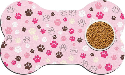 Pet Dog Cat Food Mat, Absorbent Bone Shaped Dog Bowl Mats for Food and Water, Non Slip Cute Dogs Cat Placemats Feeding Mat with Rubber for Floors Indoor Puppy Pet Accessories Supplies 16"x24" Pink