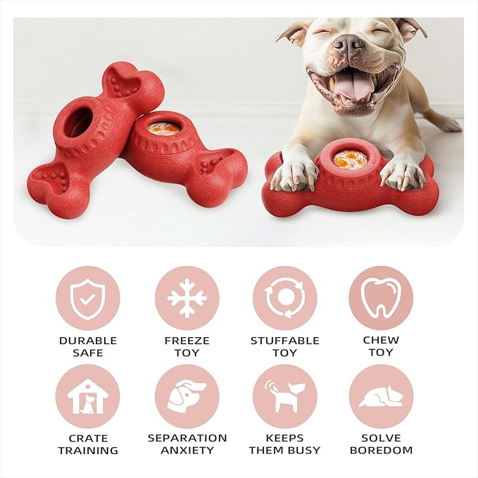SHINKAI Refillable Frozen Dog Toy – Tough Chew & Ice Cream Holder for Aggressive Chewers, Reduces Anxiety & Destructive Behavior (Red)