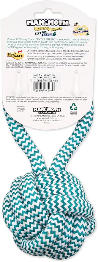 Mammoth Flossy Chews Extra Fresh Monkey Fist Ball with Handle Premium Cotton-Poly Interactive Dog Rope Toy Fetch Toy for Small to Medium Dogs - Medium, 3.75''