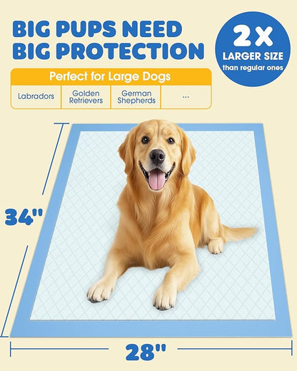 Puppy Pads - 100 Packs, 34"×28" Ultra-Large Puppy Pads, Tear-ResistantPee Pads for Dogs, 6-Layer Ultra-Absorbent & Quick-Dry Black Training Pads
