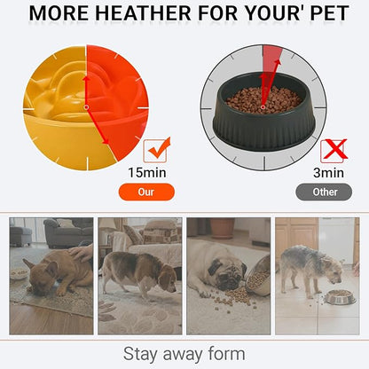 Petygooing Elevated Slow Feeder Ceramic Dog Bowls 8.26in, Slow Feeder Elevated Bowl for Small&Medium, Ceramic Slow Feeder Heavy Weighted Non-Toxic Non-Slip Puzzle Maze (Yellow, 8.26in)