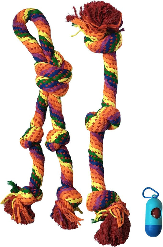PetLike 2 Pack Dog Rope Aggressive Chewers Interactive Tug Toy Indestructible Dog Teething Clean Toys for Medium to Large Breed (Rainbow)