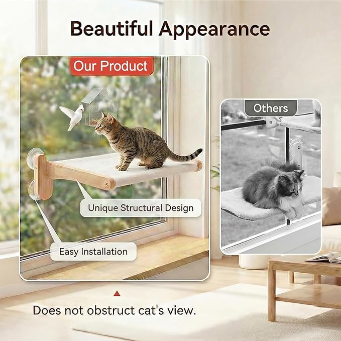 Cat Window Perch with Bird Feeder – Upgraded Bird Watching Solution for Indoor Cats, Foldable Cat Hammock Seat with Strong Suction Cups, Relieves Boredom & Stimulates Natural Instincts