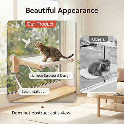 Cat Window Perch with Bird Feeder – Upgraded Bird Watching Solution for Indoor Cats, Foldable Cat Hammock Seat with Strong Suction Cups, Relieves Boredom & Stimulates Natural Instincts