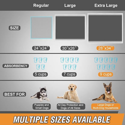 Charcoal Puppy Pads Extra Large 28"x34", 30 Count Activated Carbon Dog Pee Pads XL, Disposable Incontinence Pads for Dogs, Pet Training Pads for Doggies, Piddle Pads for Indoor & Outdoor Use