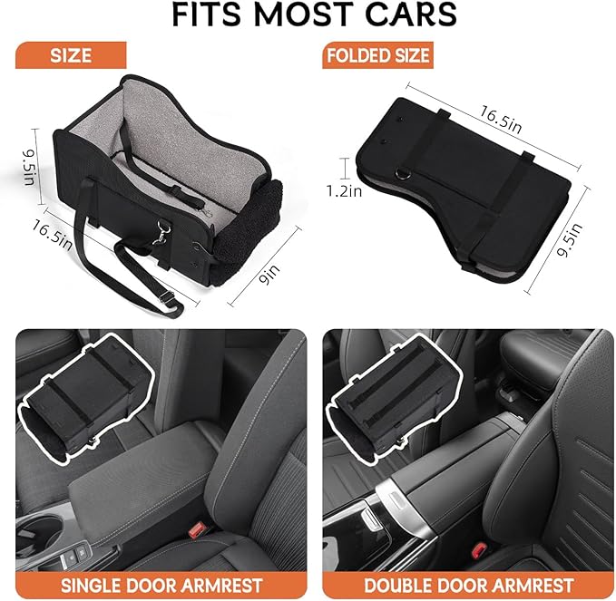 TKYZ Center Console Dog Car Seat,Pet Puppy Car Seat,Middle Console Dog Armrest Booster Seat for Small Dogs(Black)