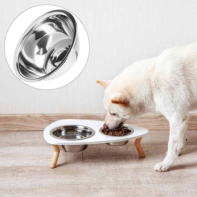 QWORK Stainless Steel Pet Feed Bowls, Set of 4 Metal Dog and Cat Bowl, 8 Inch Diameter, 47oz Capacity for Large Medium Small Dog