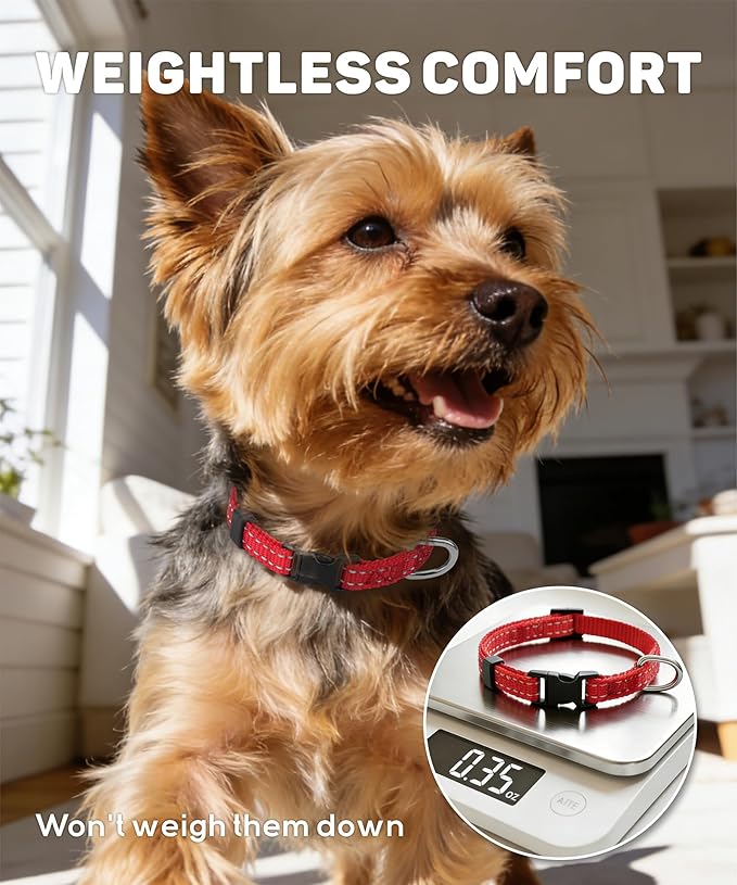 TagME Reflective Nylon Dog Collars, Adjustable Classic Collar with Quick Release Buckle for Puppy, Khaki, 3/8" Width