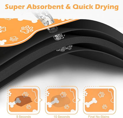 Dog Cat Mat for Food and Water,Rapid Absorbent Pet Feeding Mat, Bone Shaped Dog Placemat Bowl Mat with Rubber Backing,No Stains Pet Food Mats Indoor, Pet Accessories Supplies,Orange 23"×36"