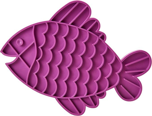 SPOT Soother Lick Mat-Licking Mat for Cats, Kittens, Medium and Large Dogs and Puppies, Food Grade Rubber, Anxiety Reliever, Dog Peanut Butter Lick Pad, Slow Feeder, 9.75inch, Fish (Pack of 2)